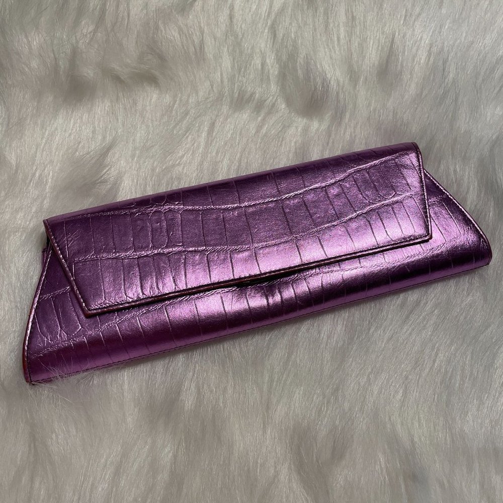 Kenneth Cole Leather Metallic Purple Clutch